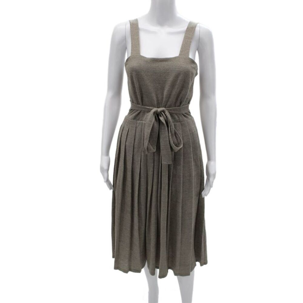 Max Mara Womens Brown Sleeveless Overall Dress Square Neck Size 42